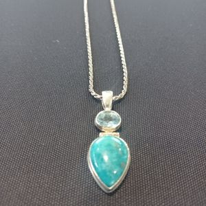 11.5 g sliver rope necklace With turquoise and aquamarine pendent